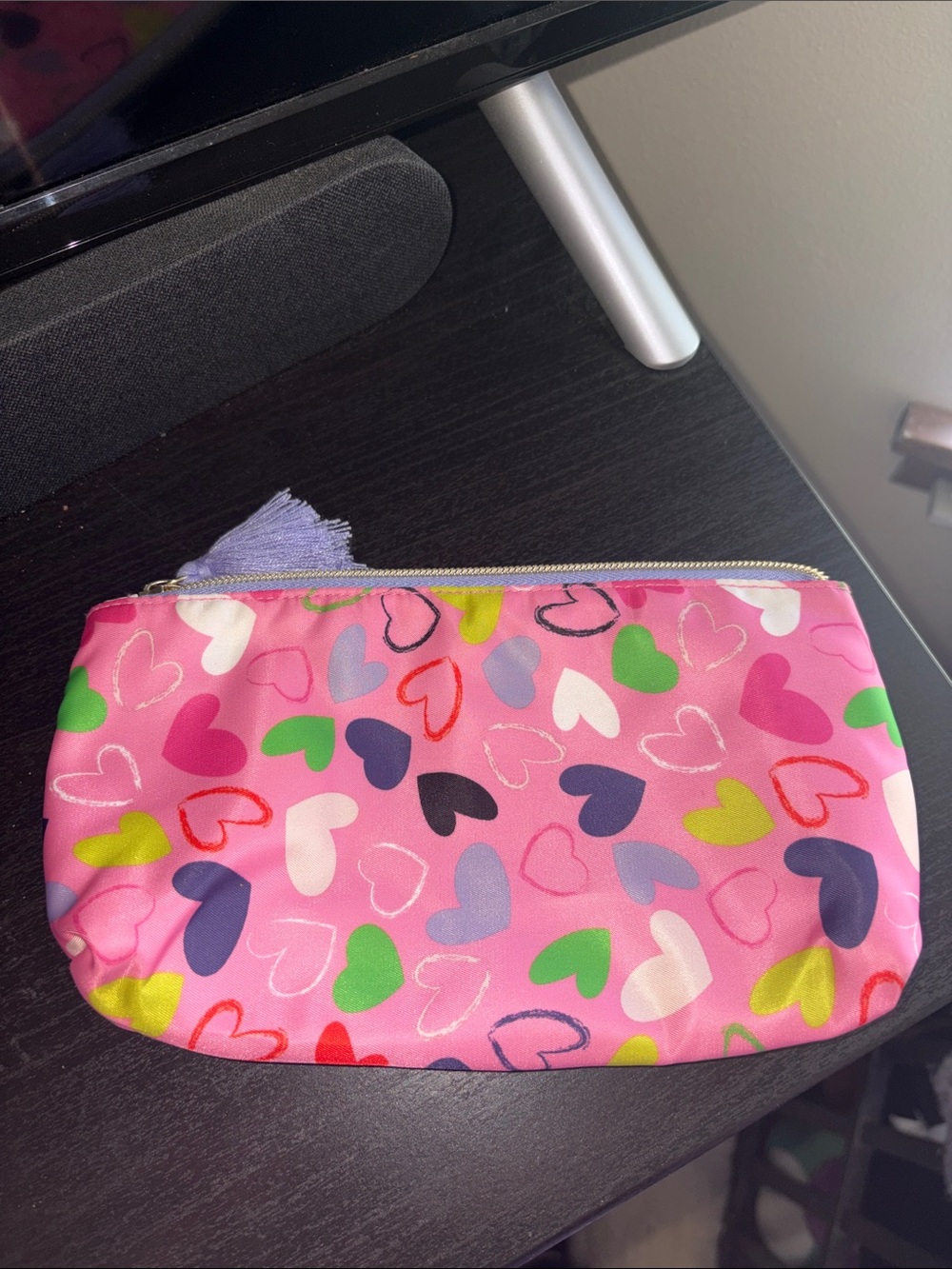 Pink Heart Print Cosmetic Pouch